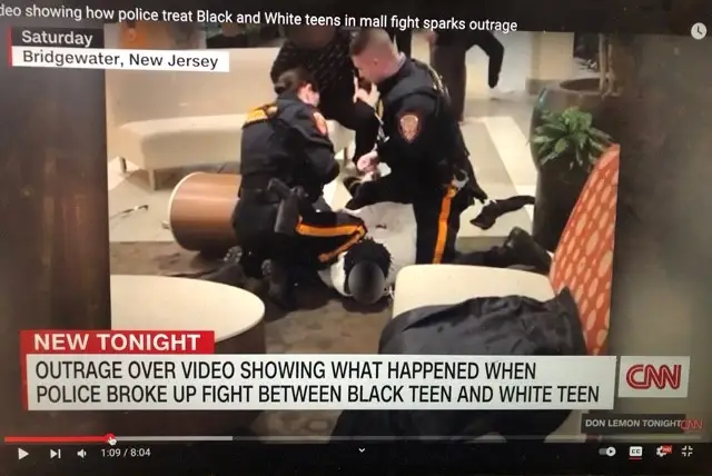 Screenshot of CNN coverage of Bridgewater Commons Mall teen fight video that has gone viral